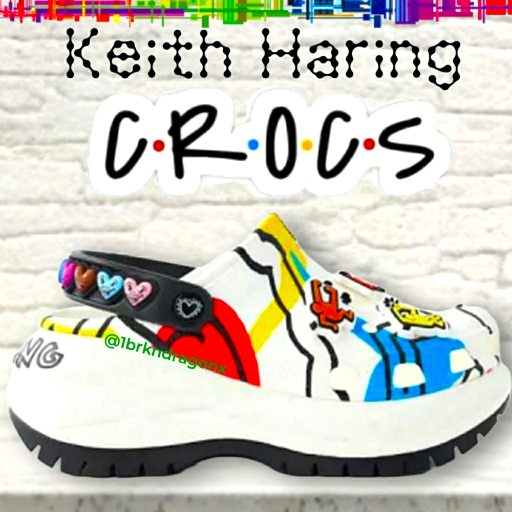NWT LIMITED EDITION Crocs X Keith Haring Clogs Colorful Urban Street M7/W9